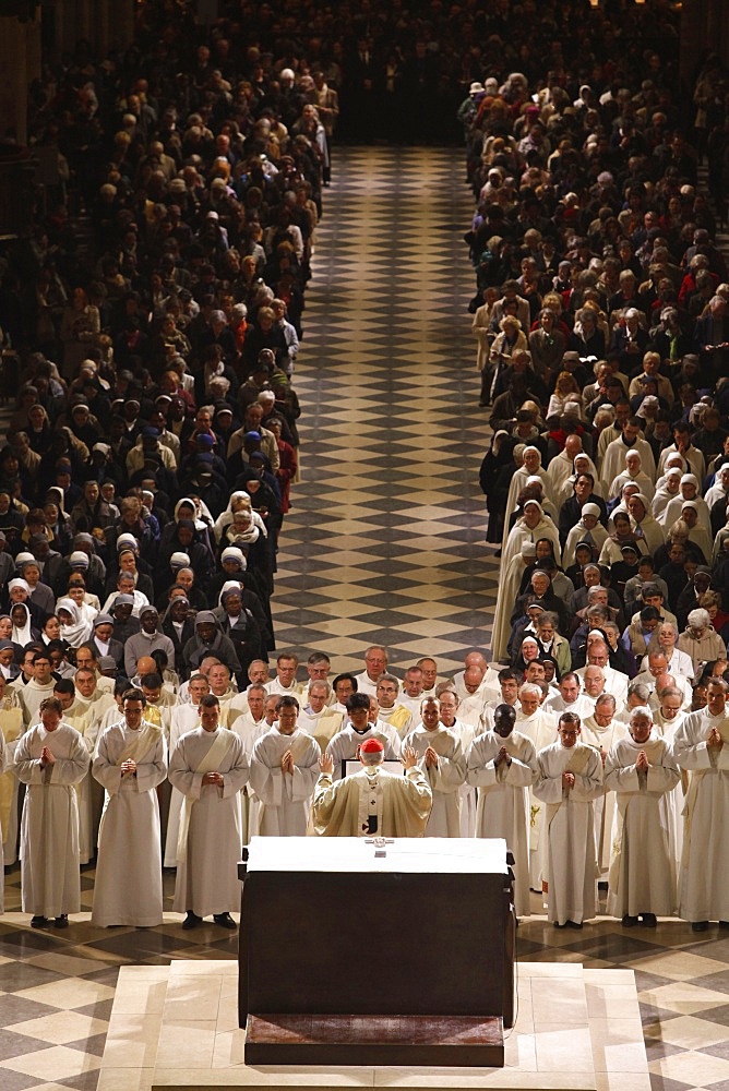 Easter week celebration (Chrism mass) in Notre Dame Cathedral, Paris, France, Europe