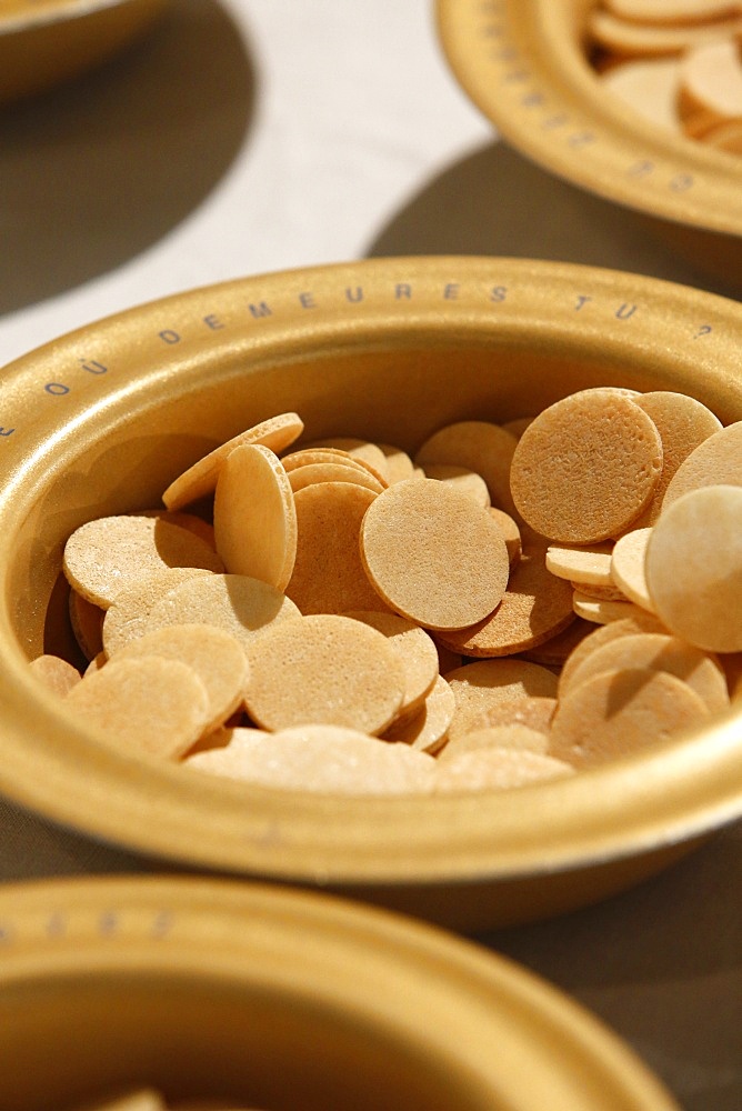 Host wafers in a Catholic church, Seine-Saint-Denis, France, Europe