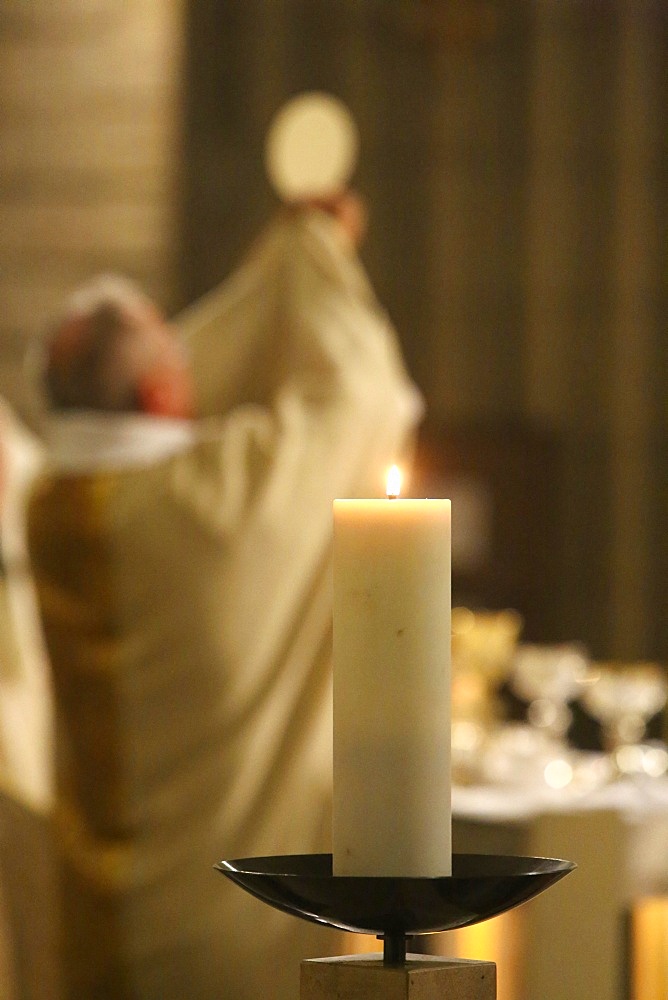 Celebration of the Eucharist, Church of Notre-Dame du Perpetuel Secours, Paris, France, Europe