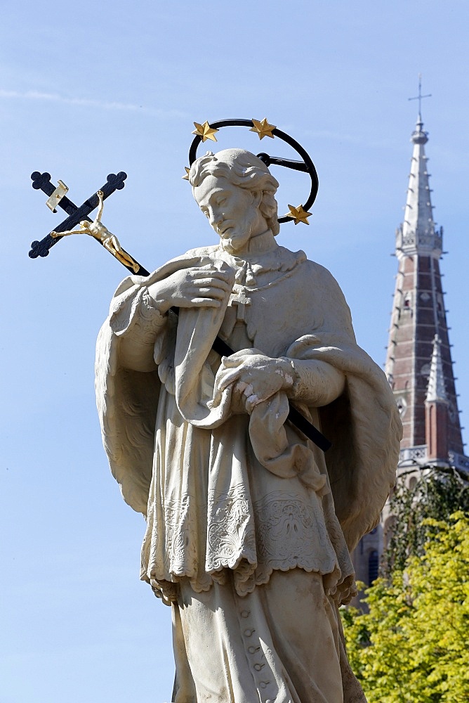 Statue of Saint Joannes Nepomucenus on Wollestraat bridge, Bruges, West Flanders, Belgium, Europe