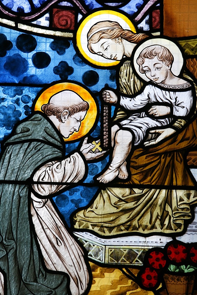 Stained glass depicting St. Dominic at Saint-Honore d'Eylau church, Paris, Ile de France, France, Europe