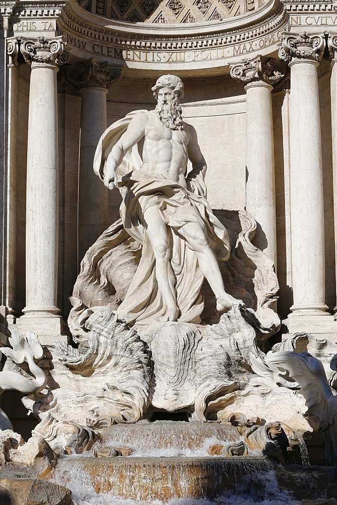 Detail showing Arch of Triumph with Neptune from Trevi Fountain by Nicola Salvi and Niccolo Pannini, Rome, Lazio, Italy, Europe