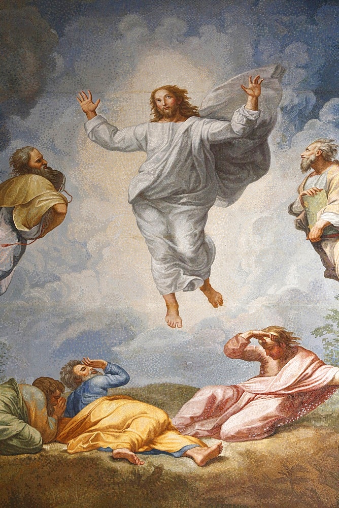 Raphael's oil painting of The Resurrection of Jesus on the Altarpiece of the Altar of the Transfiguration, St. Peter's Basilica, Vatican, Rome, Lazio, Italy, Europe