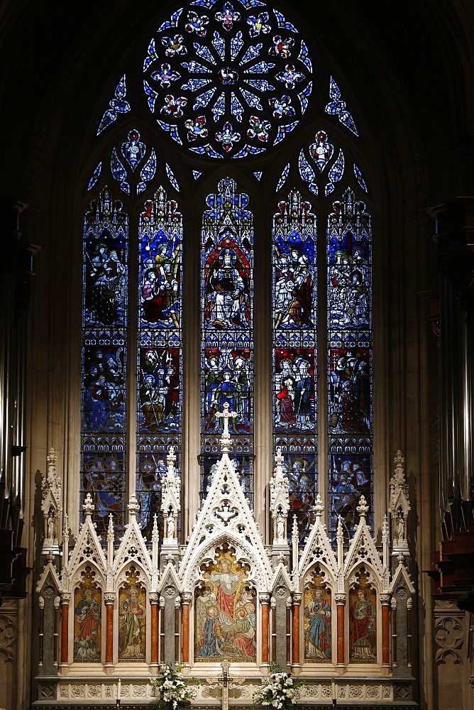 The East window over the high altar created by Clayton and Bell in 1878, Grace Church Episcopal, New York, United States of America, North America