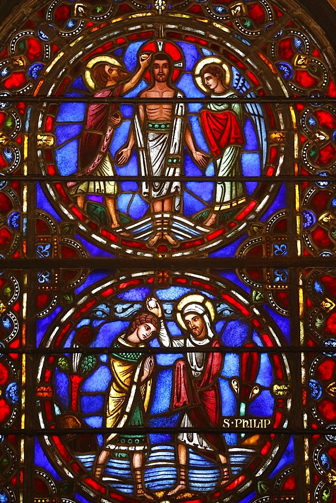 Stained glass window of Jesus and St. Philip, St. Barth's Church, New York, United States of America, North America