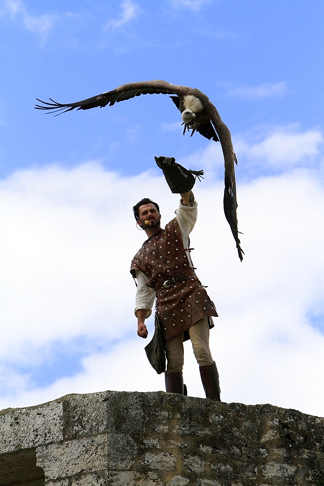 Hawker and the legend of the knights during the medieval festival of Provins, UNESCO World Heritage Site, Seine et Marne, France, Europe