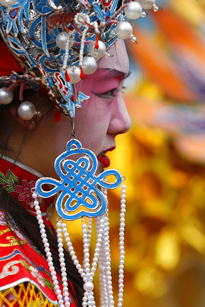 Young woman wearing traditional costumes, Chinese New Year, Paris, France, Europe