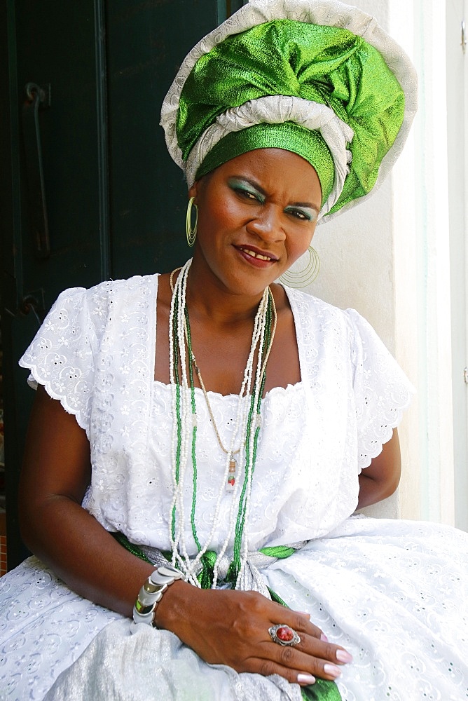 Brazilian woman wearing a traditional costume, Salvador, Bahia, Brazil, South America