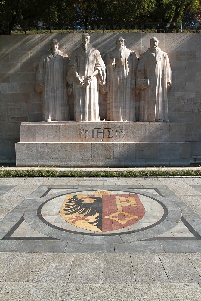 Emblem of Geneva, Reformation Wall, Geneva, Switzerland, Europe