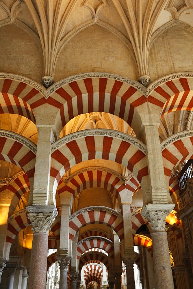 Arches of the Mosque (Mezquita) and Cathedral of Cordoba, UNESCO World Heritage Site, Cordoba, Andalucia, Spain, Europe