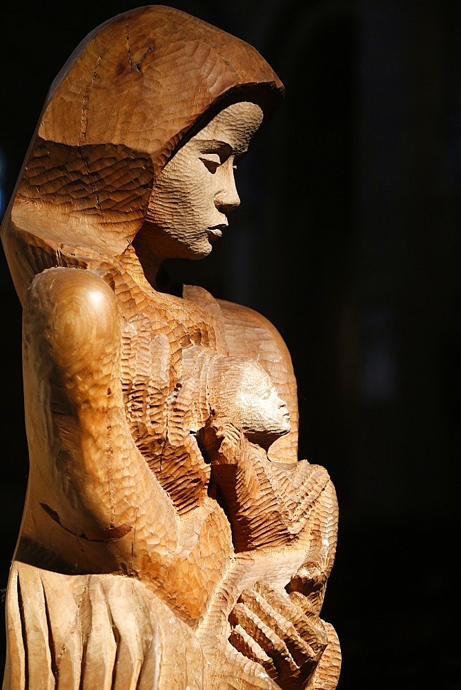 Wood sculpture of Virgin and Child, Paris, France, Europe