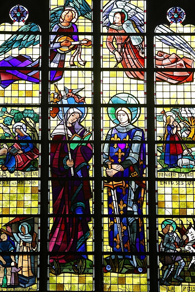 Stained glass in Saint Maurice's church, Lille, Nord, France, Europe