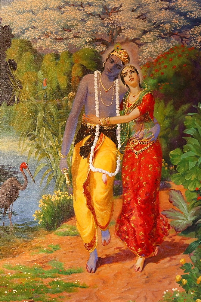 Picture of Krishna and Radha displayed in an ISKCON temple, Sarcelles, Seine St. Denis, France, Europe