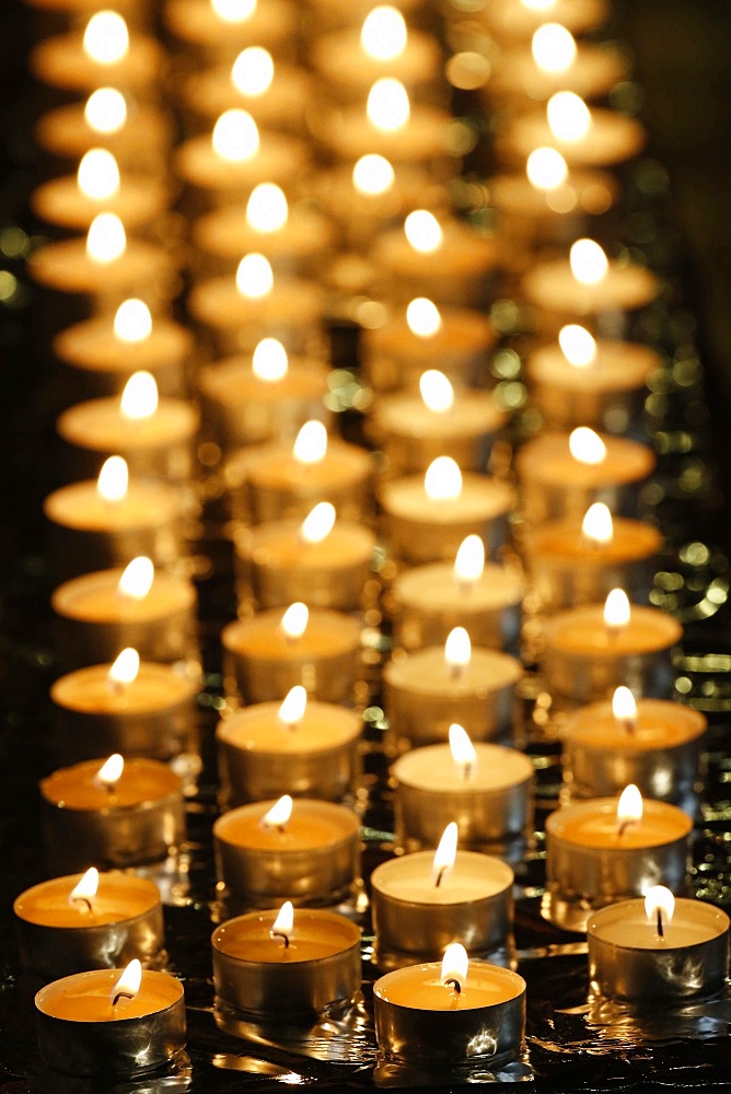 Candles, Wesak (Buddha's birthday, awakening and nirvana) celebration at the Great Buddhist Temple (Grande Pagode de Vincennes), France, Europe