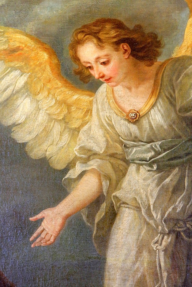 Detail of an angel, part of the Miraculous Healing of St. Roch by Charles-Amedee-Philippe Van-Loo, oil on canvas, Museum of Art and Archaeology, Senlis, Ile de France, France, Europe