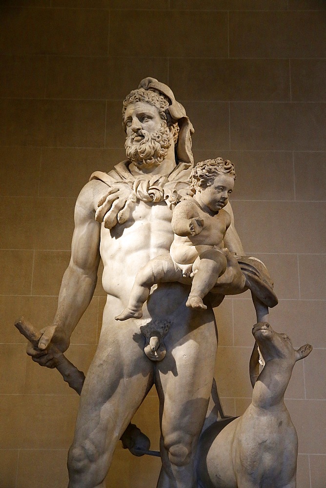 Statue of Heracles and Telephos dating from the second century AD from Tivoli, Italian marble, Louvre Museum, Paris, France, Europe