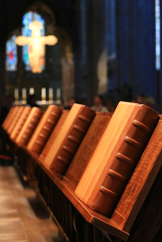 Choir stalls, Antiphonary, Heiligenkreuz Abbey, Vienna, Austria, Europe