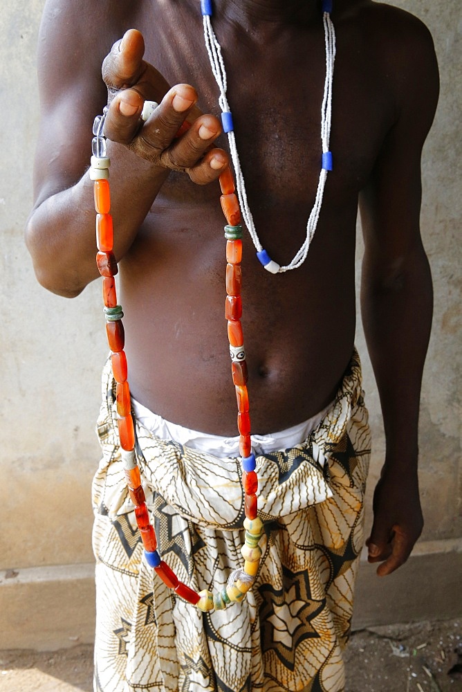 Voodoo priest Emile Vignikin in Tron Pitourika temple in Ouidah, Benin, West Africa, Africa