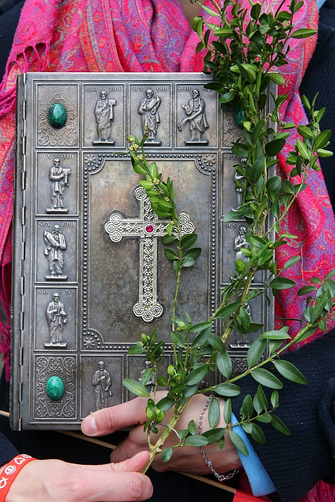 Old Bible, Palm Sunday, Holy Week, La Roche-sur-Foron, Haute-Savoie, France, Europe