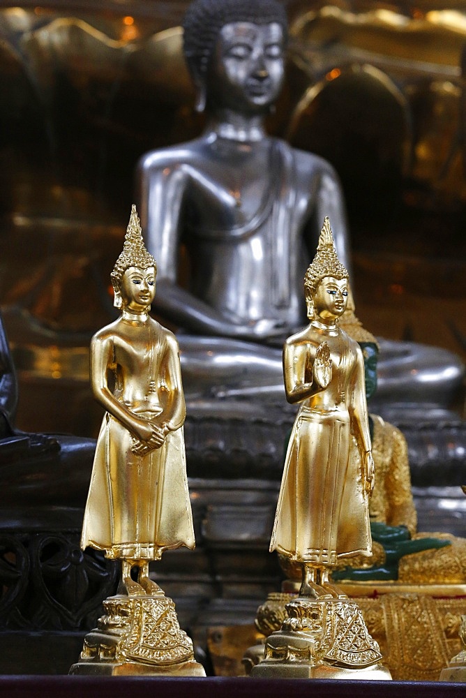 Buddha statues, main altar, Wat Velouvanaram, Bussy Saint Georges, Seine et Marne, France, Europe