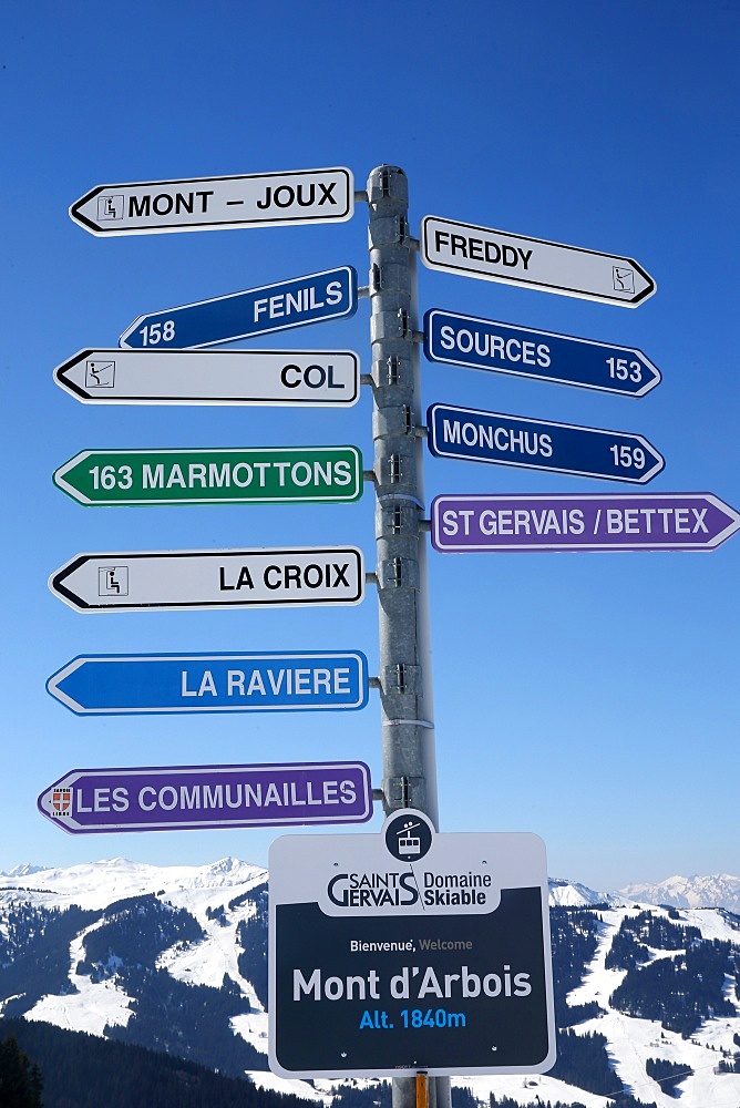 Skiing slope signs in Saint-Gervais les Bains, Haute-Savoie, France, Europe