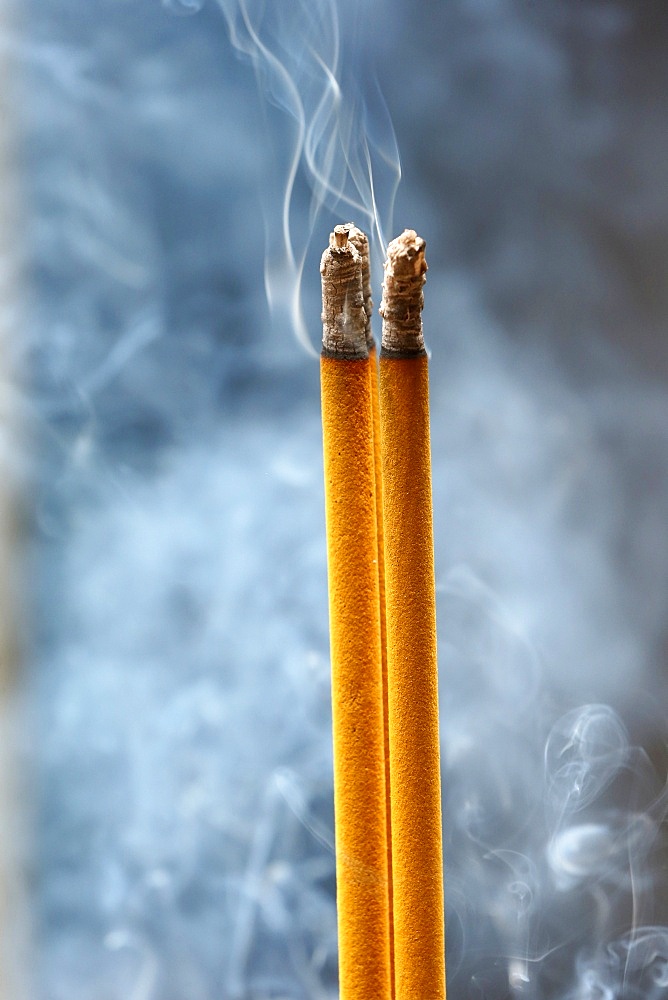 Incense sticks on joss stick pot burning and smoke used to pay respect to Buddha, Taoist temple, Phuoc An Hoi Quan Pagoda, Ho Chi Minh City, Vietnam, Indochina, Southeast Asia, Asia