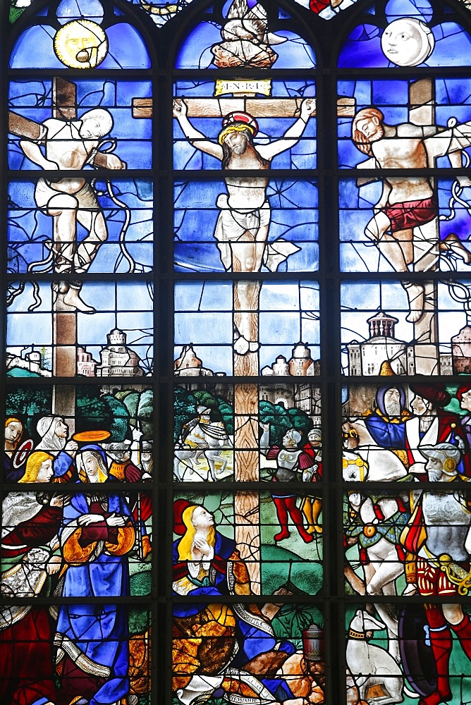 16th-century stained glass windows set in the north wall of Saint Joan of Arc's church, Rouen, Normandy, France, Europe