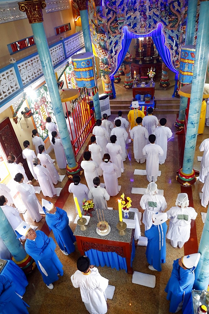 Cao Dai temple, worshippers at service, Phu Quoc, Vietnam, Indochina, Southeast Asia, Asia