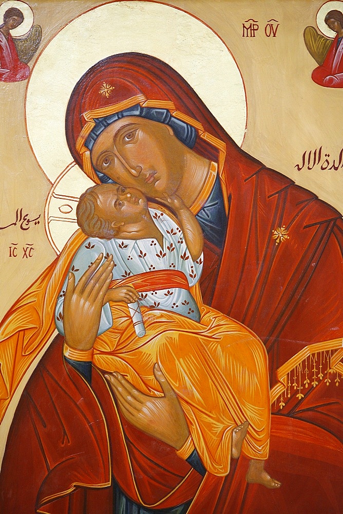 Melkite icon of the Virgin and Child, Nazareth, Galilee, Israel, Middle East