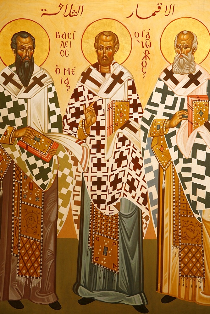 Melkite icon of doctors of the Church, Nazareth, Galilee, Israel, Middle East