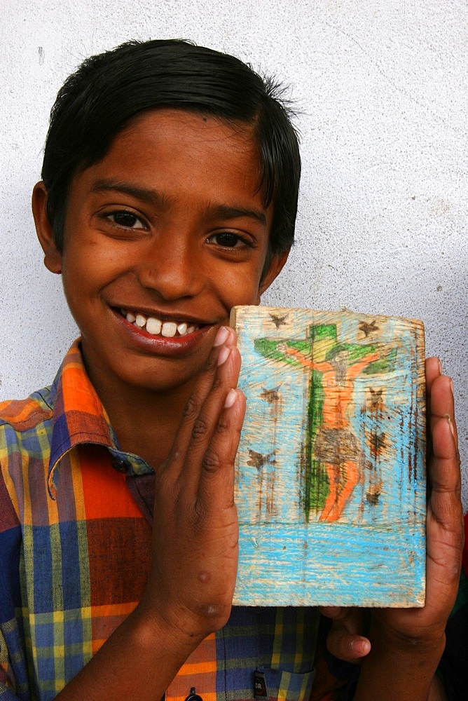 Catholic boy in a center run by the organisation Mass Education, Mathurapur, West Bengal, India, Asia