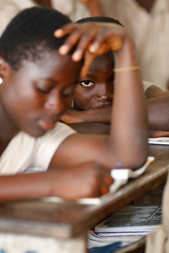 African primary school, young girl in the class room, Lome, Togo, West Africa, Africa