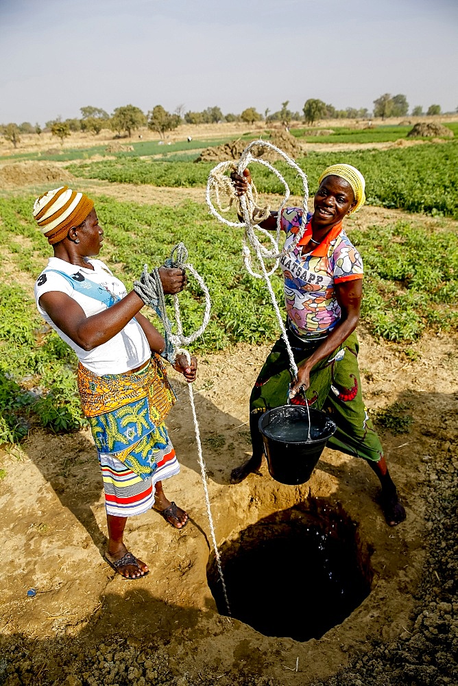 Women fetching water in Namong, Tone district, Togo, West Africa, Africa