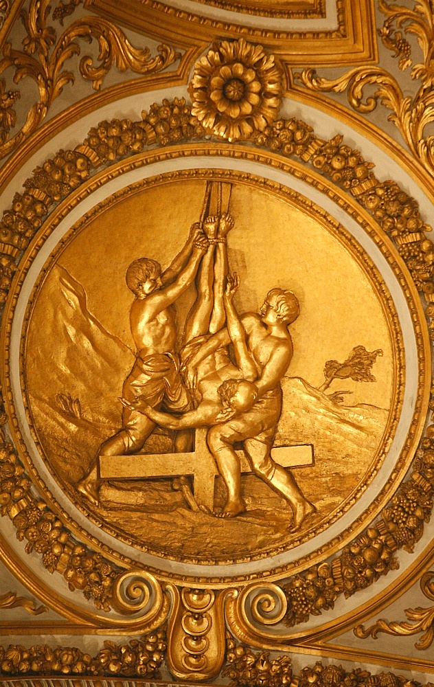 St. Peter's crucifixion medallion in St. Peter's Basilica, Vatican, Rome, Lazio, Italy, Europe