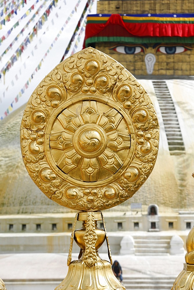 Dharma wheel, Bodhnath stupa, Kathmandu, Nepal, Asia