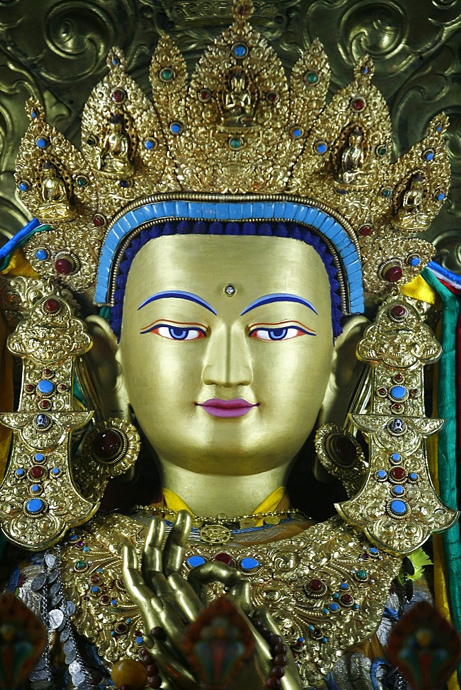 Close-up of a statue of the Buddha Maitreya, Kathmandu, Nepal, Asia