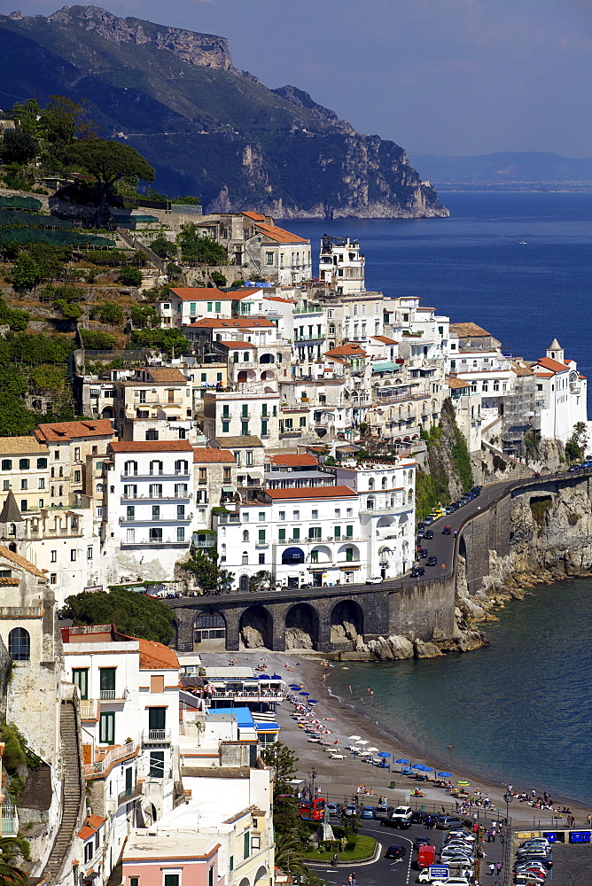 View of Amalfi from the coast, Amalfi Coast, UNESCO World Heritage Site, Campania, Italy, Europe