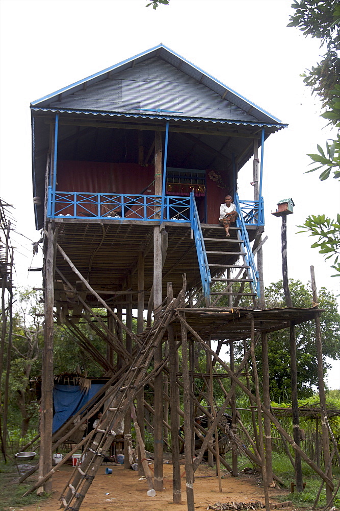 A tall house in the village of Kompong Phluk, on Tonle Sap Lake, near Siem Reap, Cambodia, Indochina, Southeast Asia, Asia