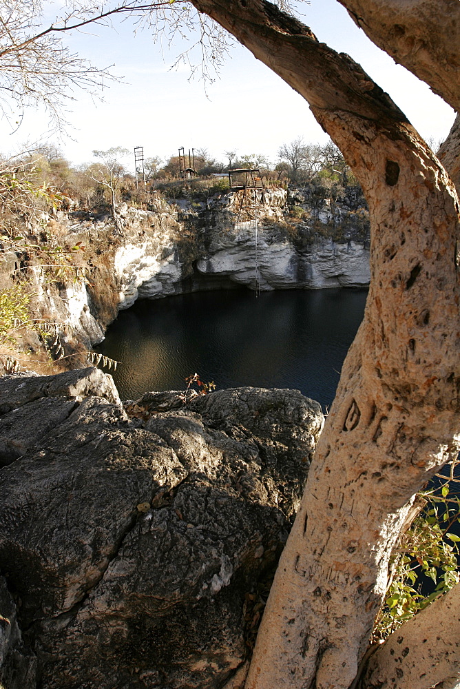 The mysterious Lake Otjikoto, near Etosha, is an old underground lake, Namibia, Africa