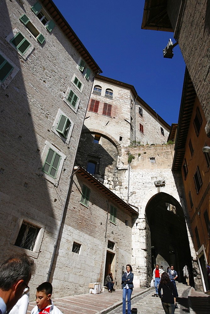 Under the walls in the historical center of Perugia, Perugia, Umbria, Italy, Europe