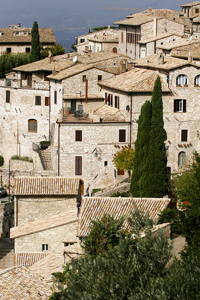 The stone facades and frontages of Assisi, Umbria, Italy, Europe