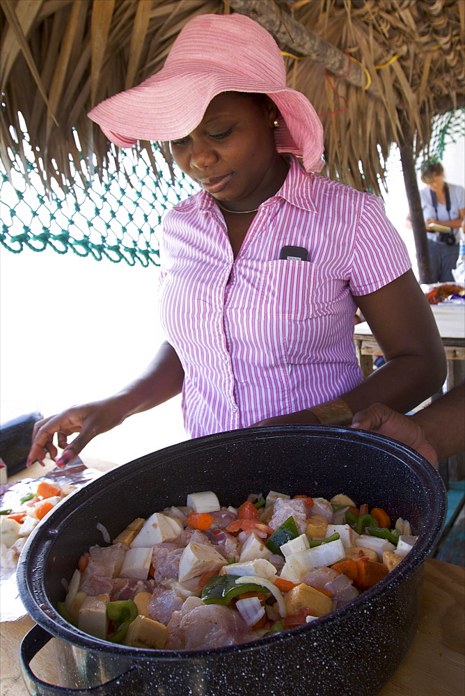 Preparing a classical conch salad from the Bahamas, West Indies, Caribbean, Central America