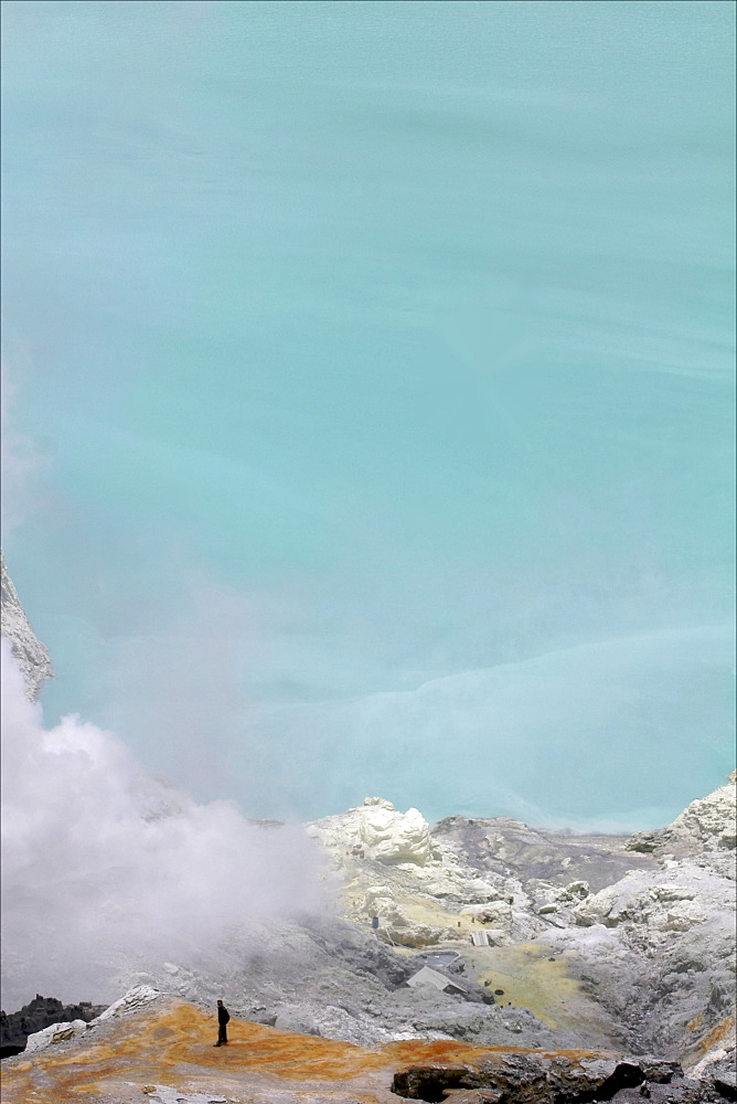 View of the crater of the constantly smoking Kawa Ijan volcano, site of a sulphur mine, Baluran National Park, Java, Indonesia, Southeast Asia, Asia