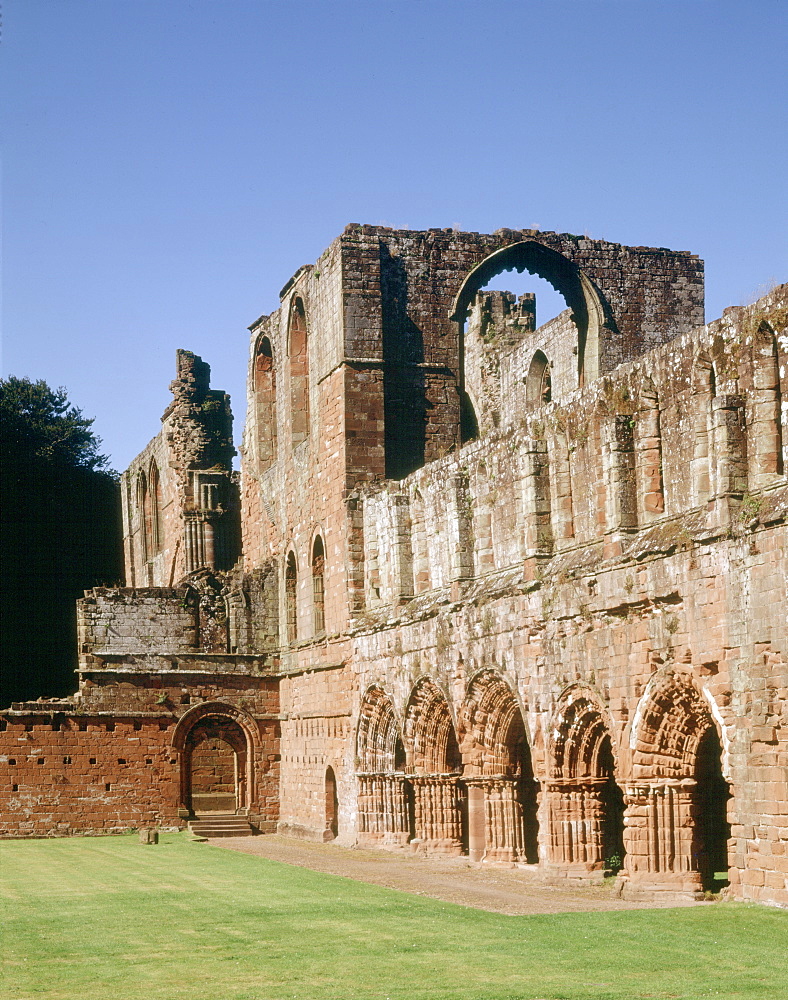 View of five arches along the east wall, Furness Abbey, Cumbria, England, United Kingdom, Europe