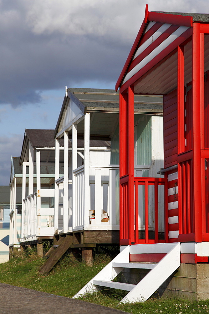 Beach huts, Whitstable beach, Kent, England, United Kingdom, Europe