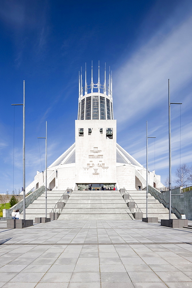 Exterior of The Metropolitan Cathedral. architect Frederick Gibberd, Liverpool, Merseyside, England, United Kingdom, Europe