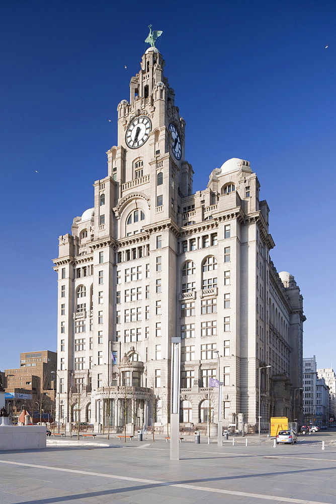 The Liver Building at Pier Head in Liverpool, Merseyside, England, United Kingdom, Europe