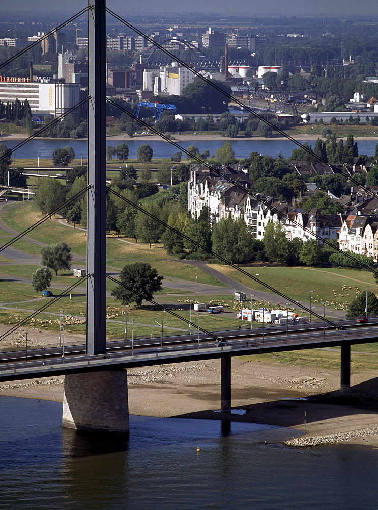 Oberkassel with bridge, Dusseldorf, Nordrhein-Westfalen, Germany, Europe