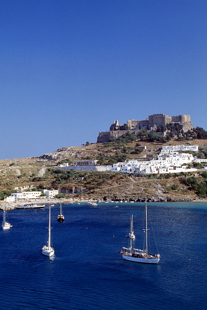 Castle of the Knights of St John, Acropolis, Lindos, Rhodes, Dodecanese, Greek Islands, Greece, Europe