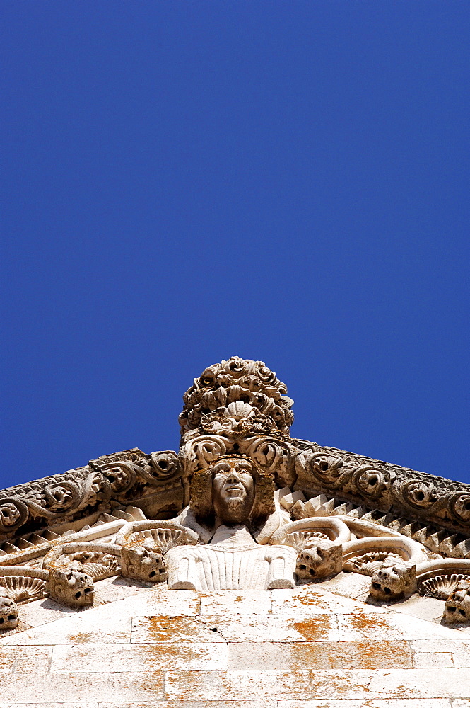 Ornate stone work, St. Mark's (St. Marc's) Cathedral, Korcula, Dalmatian Coast, Croatia, Europe